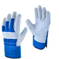 Перчатки кожаные (спилок) комбинированные синие, 5-046