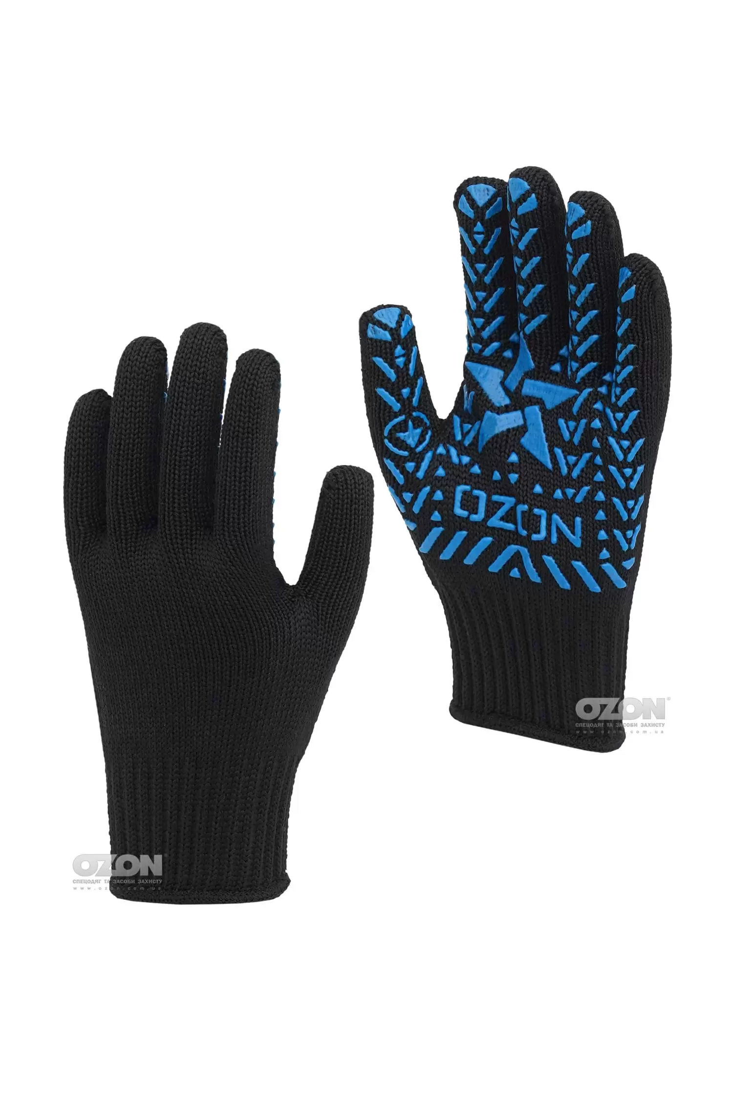 12 пар рукавички трикотажні OZON Посилені, з ПВХ крапкою 5-032, чорний - Фото 1