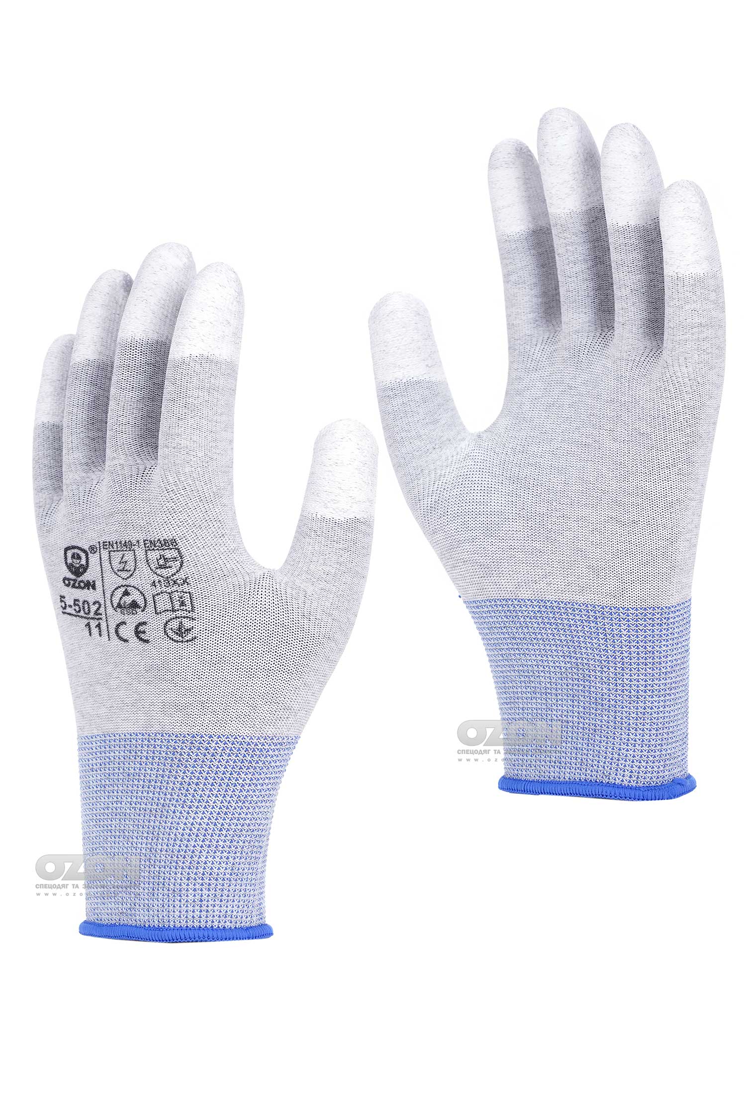 Антистатичні рукавички OZON 5-502 з покриттям кінчиків пальців, сірі - Фото 1