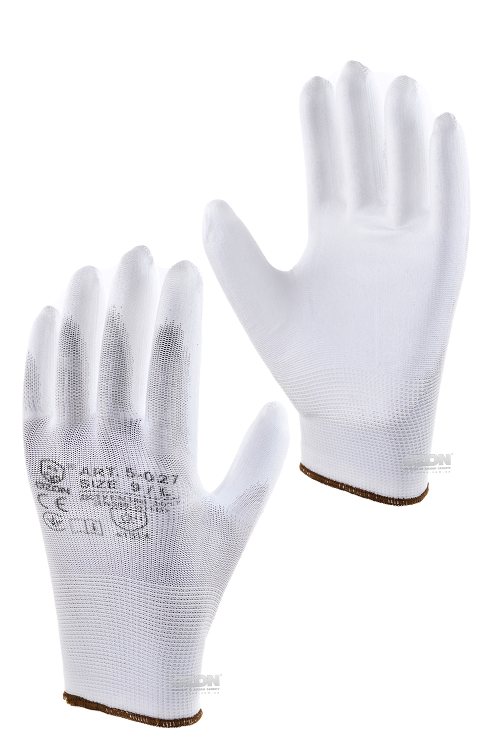 12 пар перчатки п/э с полиуретановым покрытием, белые 5-027 - Фото 1