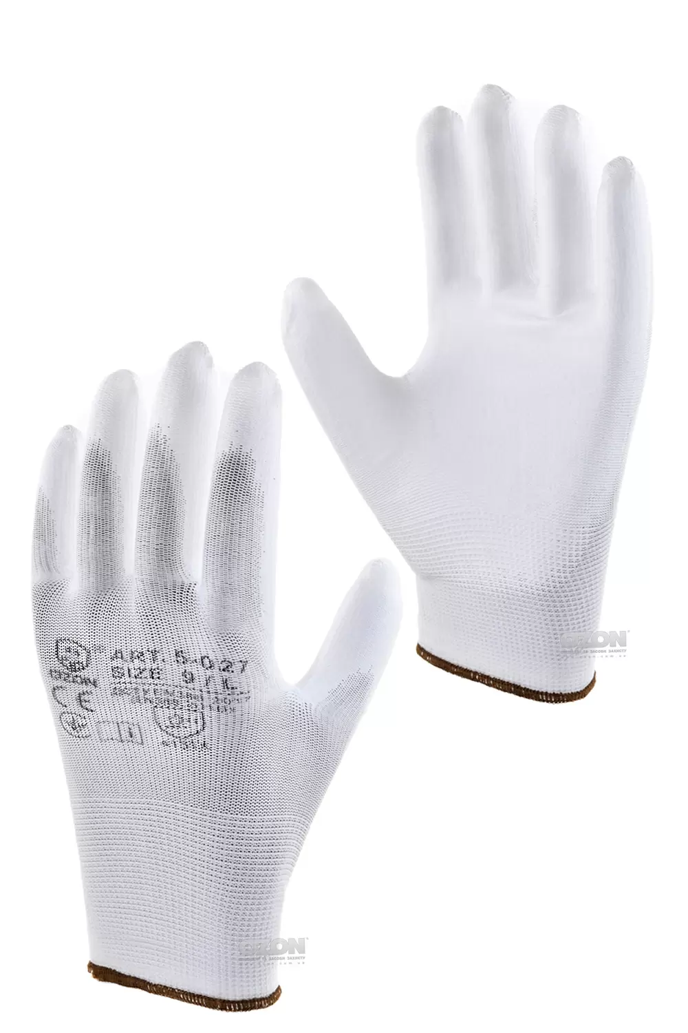12 пар рукавички п/е з поліуретановим покриттям, білі 5-027 - Фото 1